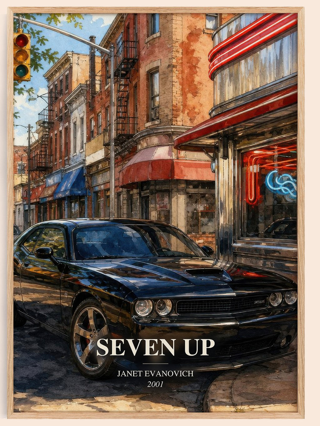 Seven Up watercolour book poster by Janet Evanovich – framed literary art print