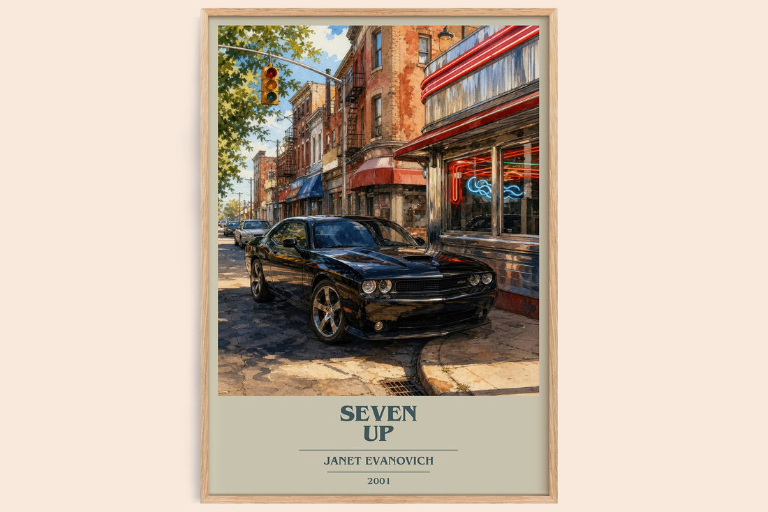 Seven Up book cover book poster by Janet Evanovich – framed literary art print