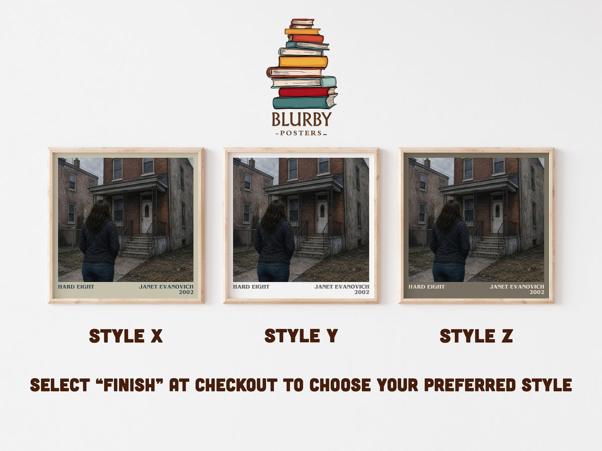 Hard Eight literary print in frame leaning in hallway – mystery wall art (mockup)