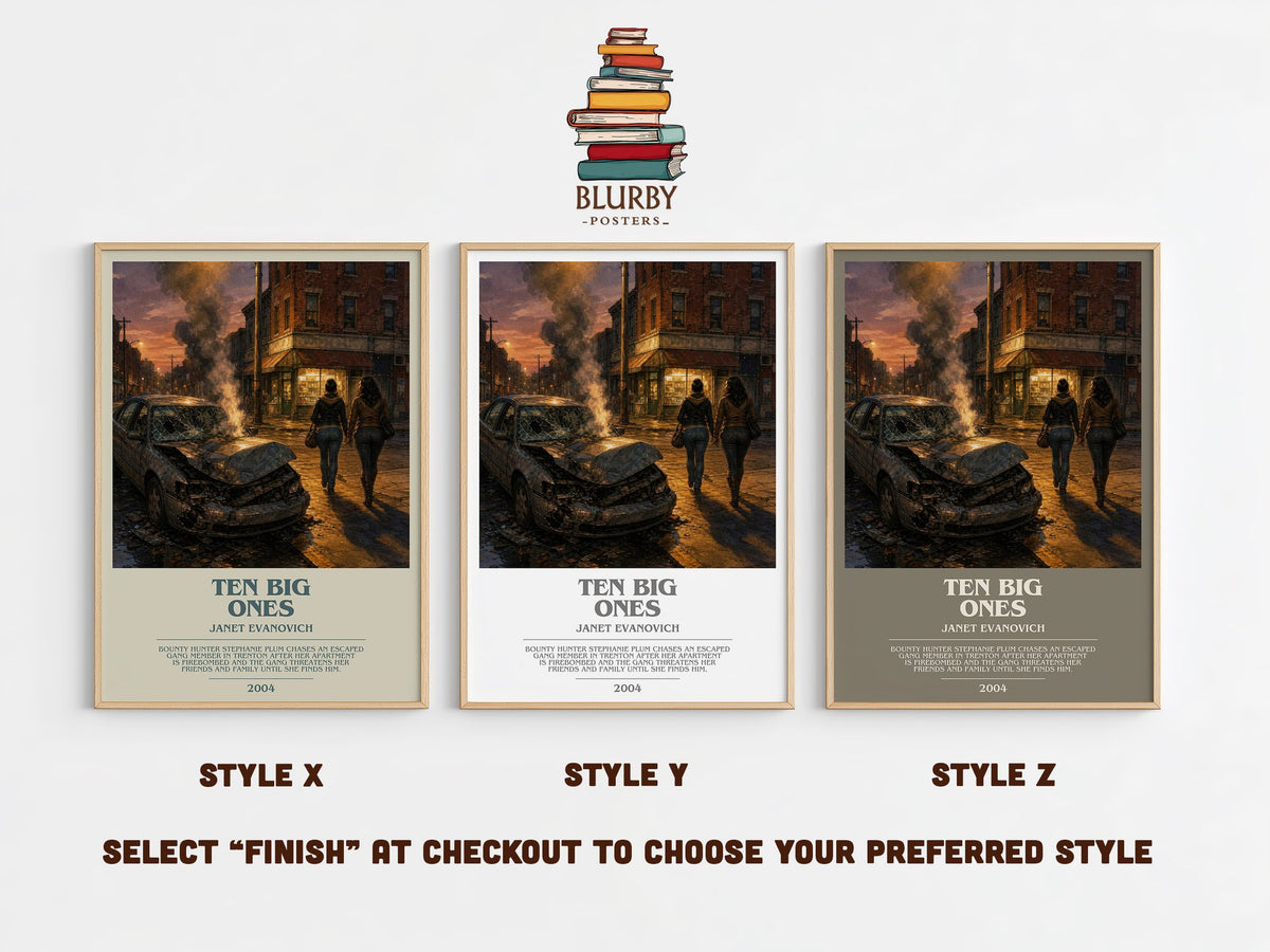 Ten Big Ones bookish print in frame leaning in hallway – mystery wall art (mockup)