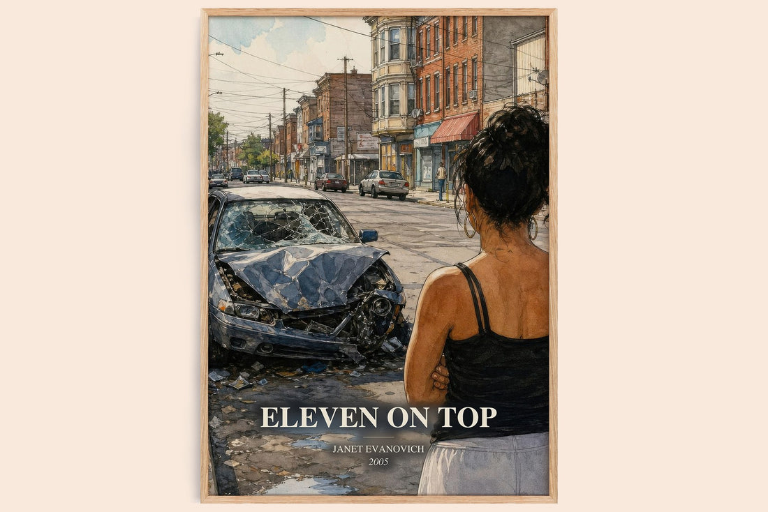 Eleven on Top watercolour book poster by Janet Evanovich – framed literary art print