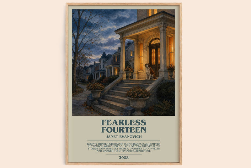 Fearless Fourteen bookish book poster by Janet Evanovich – framed literary art print