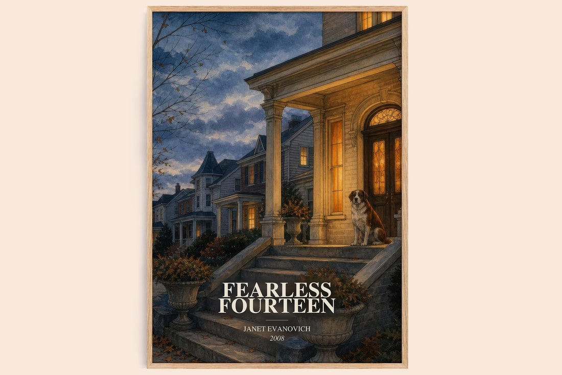 Fearless Fourteen watercolour book poster by Janet Evanovich – framed literary art print