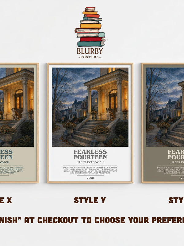 Fearless Fourteen bookish print in frame leaning in hallway – mystery wall art