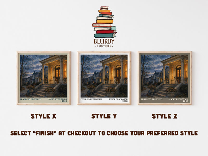 Fearless Fourteen literary print in frame leaning in hallway – mystery wall art