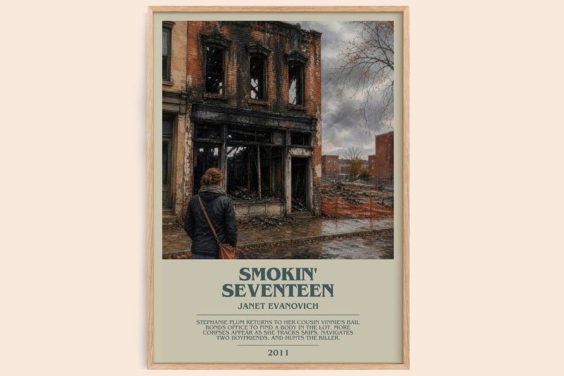 Smokin' Seventeen bookish book poster by Janet Evanovich – framed literary art print