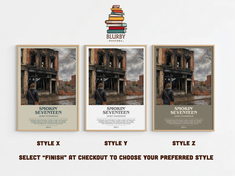 Smokin' Seventeen bookish print in frame leaning in hallway – mystery wall art