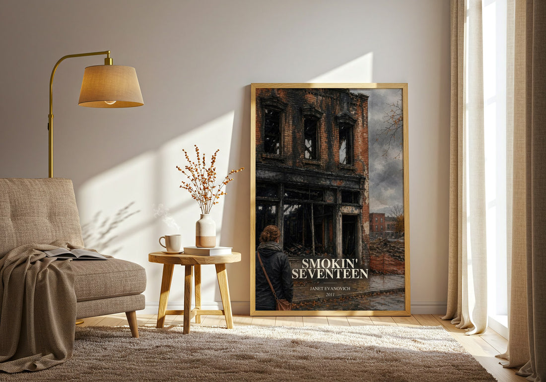 Smokin' Seventeen watercolour print in frame leaning in hallway – mystery wall art (mockup)