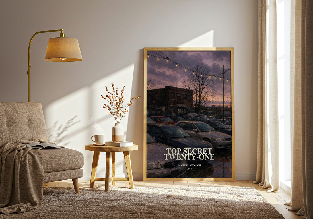 Top Secret Twenty-One watercolour print in frame leaning in hallway – mystery wall art (mockup)