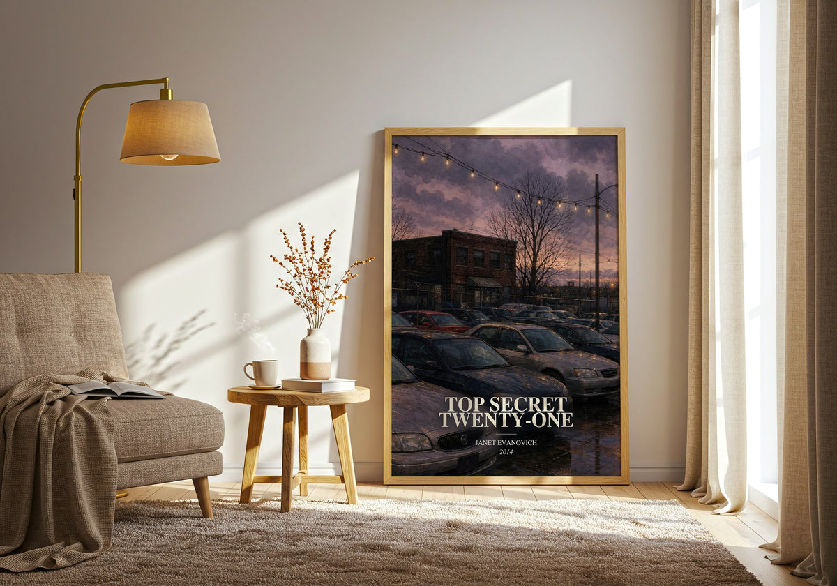 Top Secret Twenty-One watercolour print in frame leaning in hallway – mystery wall art (mockup)