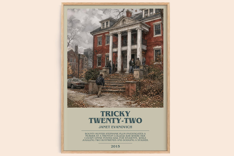 Tricky Twenty-Two bookish book poster by Janet Evanovich – framed literary art print