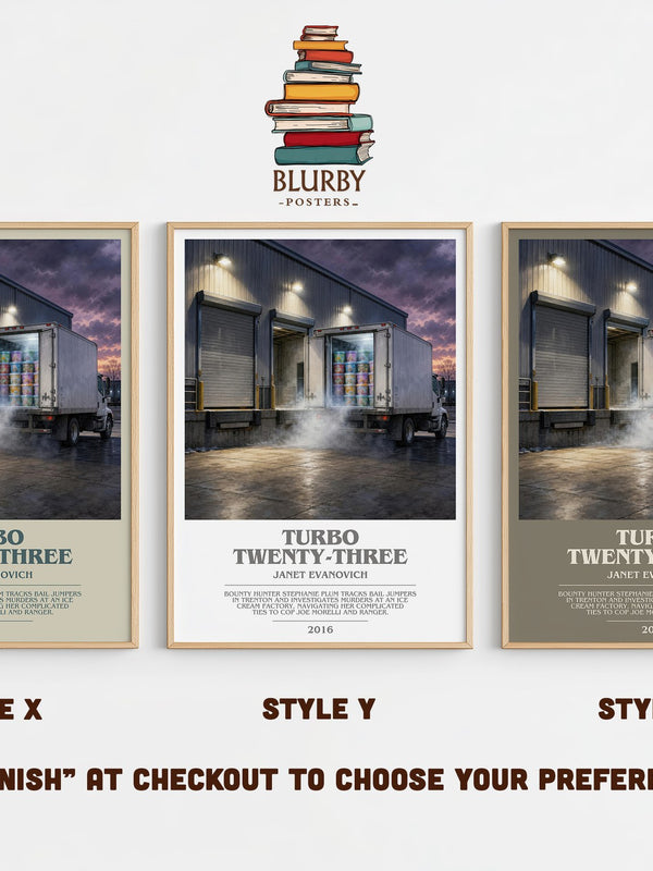 Turbo Twenty-Three bookish print in frame leaning in hallway – mystery wall art