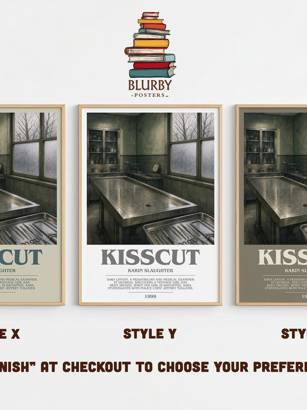 Kisscut bookish print in frame leaning in hallway – crime wall art