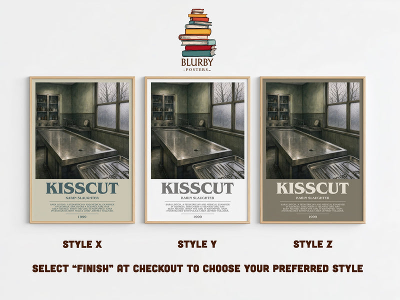 Kisscut bookish print in frame leaning in hallway – crime wall art