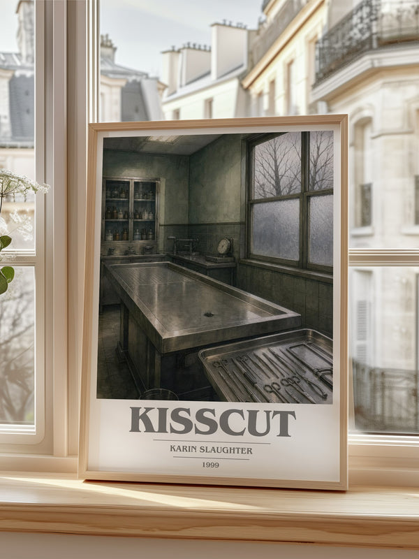 Kisscut Book Cover Poster by Karin Slaughter – framed print by a bright window