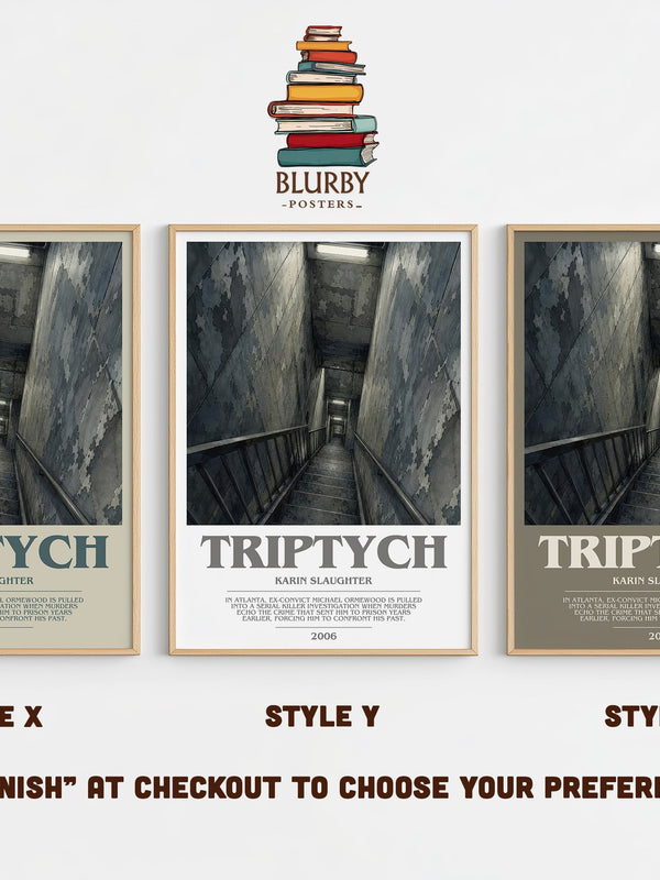 Triptych bookish print in frame leaning in hallway – crime wall art