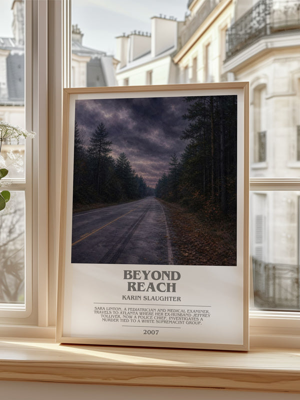 Beyond Reach Bookish Wall Art by Karin Slaughter – framed print by a bright window