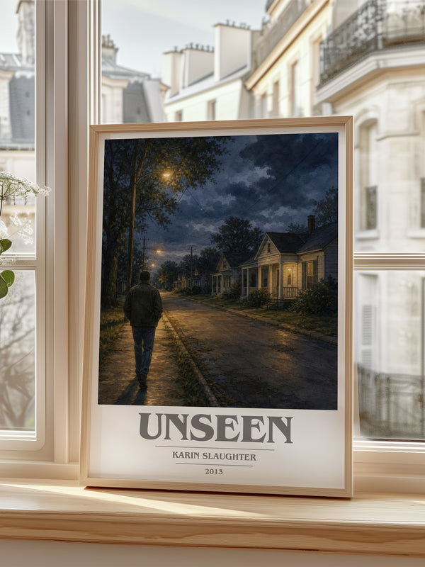 Unseen Book Cover Poster by Karin Slaughter – framed print by a bright window