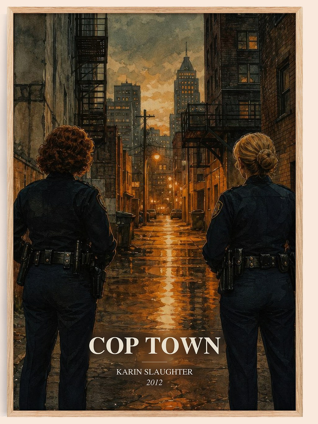 Cop Town watercolour book poster by Karin Slaughter – framed literary art print