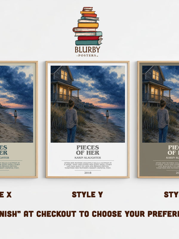 Pieces of Her bookish print in frame leaning in hallway – thriller wall art