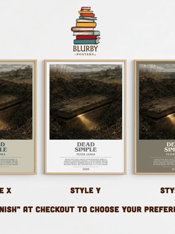 Dead Simple bookish print in frame leaning in hallway – crime wall art