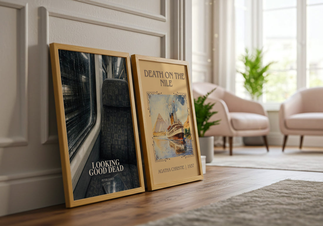 Looking Good Dead watercolour print framed by window – literary home decor