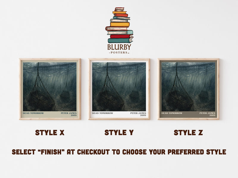 Dead Tomorrow literary print in frame leaning in hallway – crime wall art