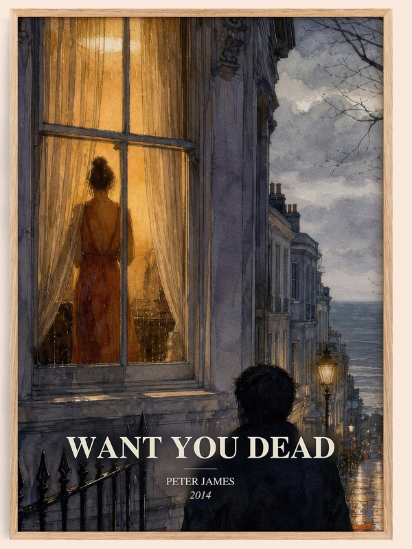 Want You Dead watercolour book poster by Peter James – framed literary art print