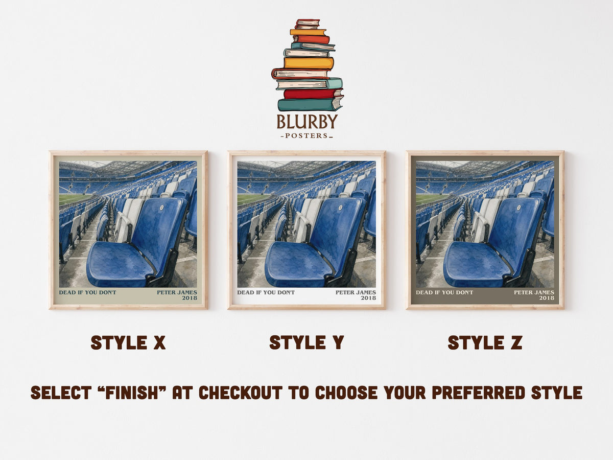 Dead If You Don't literary print in frame leaning in hallway – crime wall art (mockup)