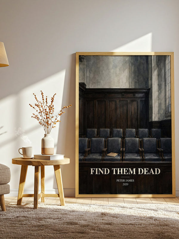Find Them Dead watercolour print in frame leaning in hallway – legal thriller wall art