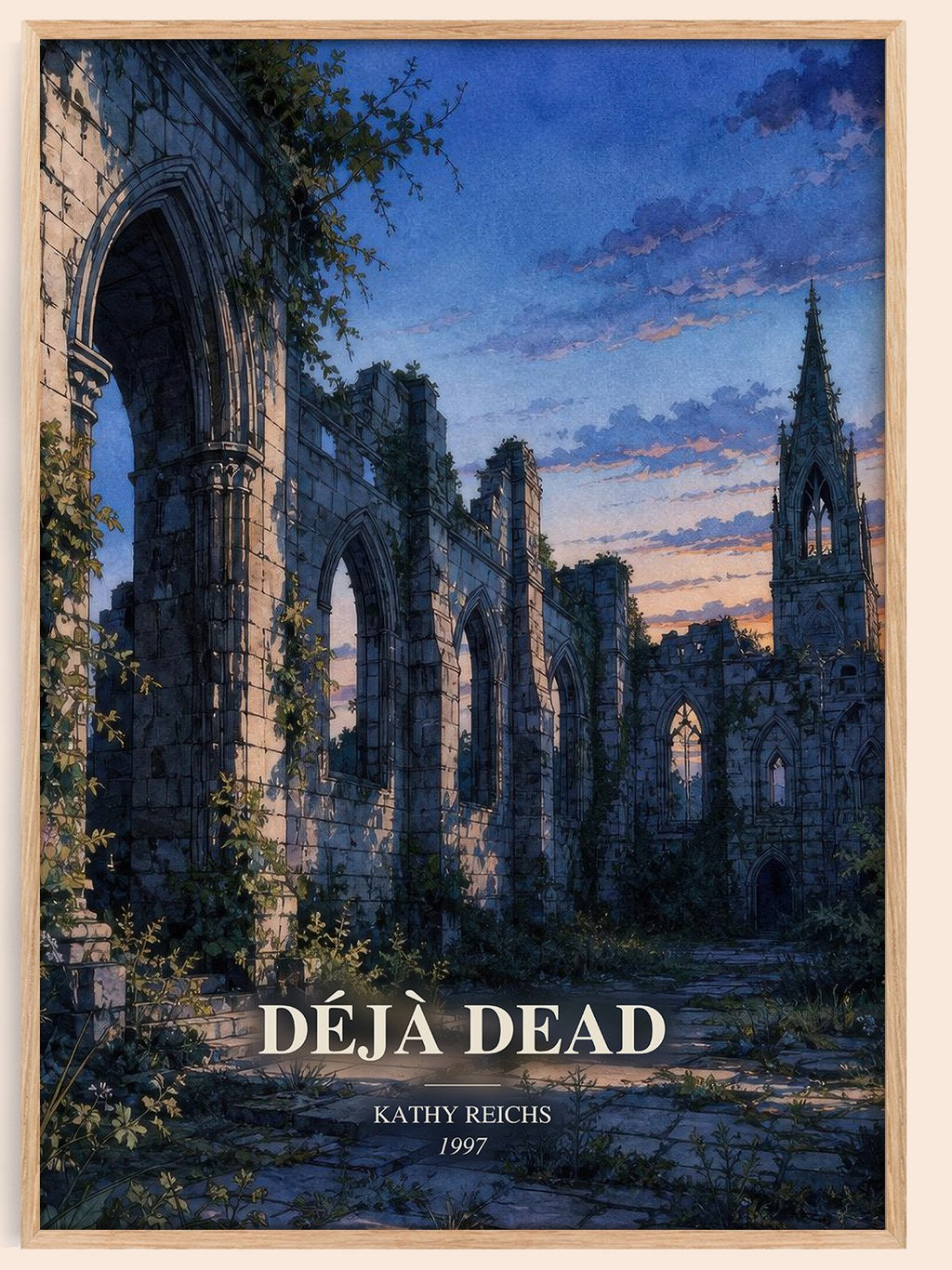 Déjà Dead watercolour book poster by Kathy Reichs – framed literary art print