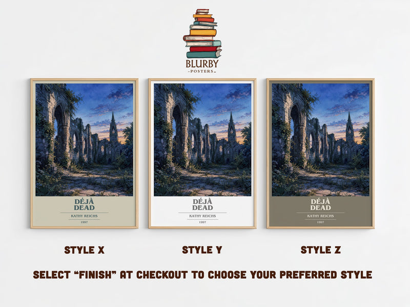 Déjà Dead book cover print in frame leaning in hallway – crime wall art