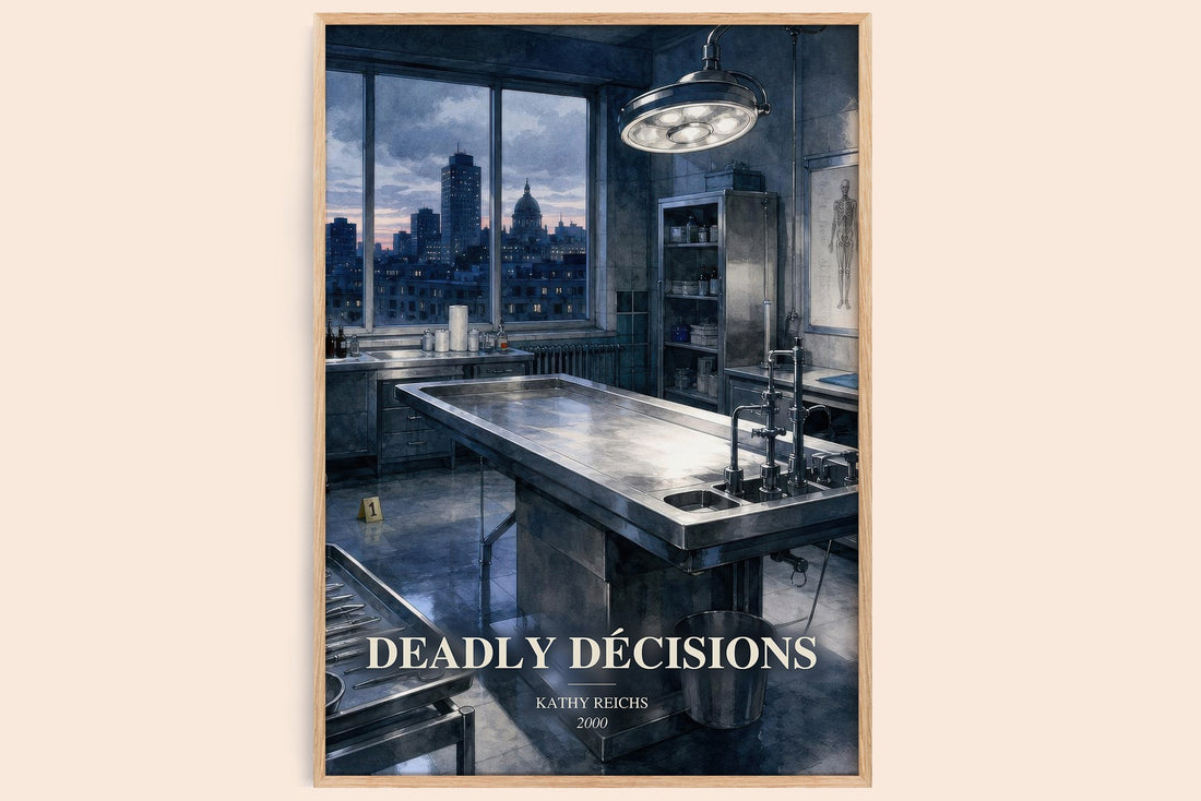 Deadly Décisions watercolour book poster by Kathy Reichs – framed literary art print