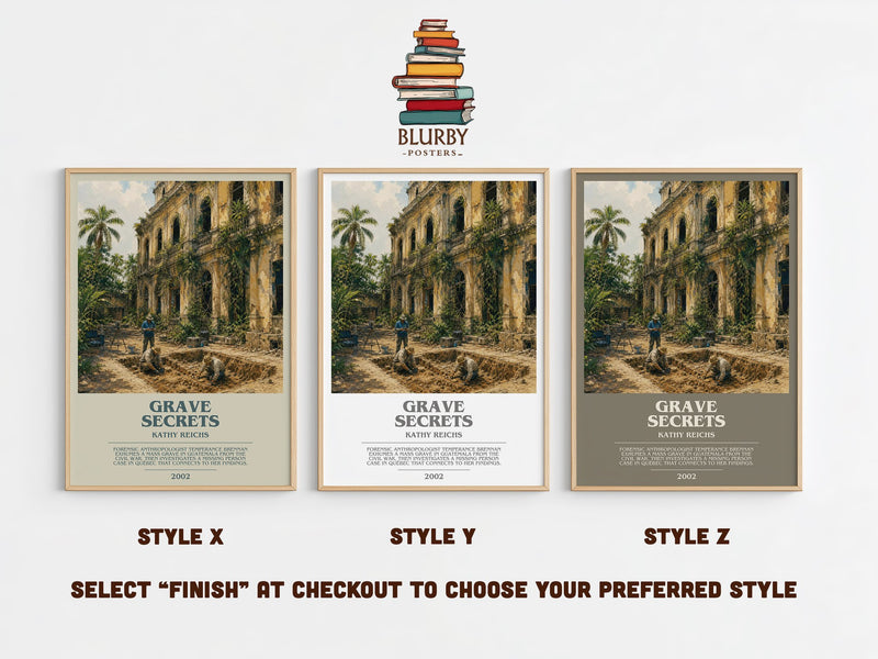 Grave Secrets bookish print in frame leaning in hallway – crime wall art