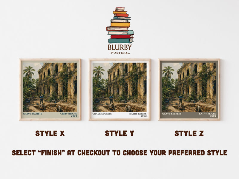 Grave Secrets literary print in frame leaning in hallway – crime wall art