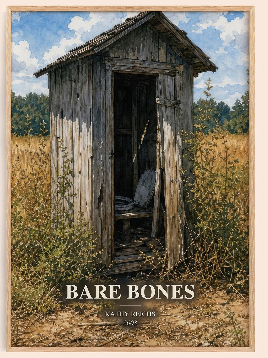 Bare Bones watercolour book poster by Kathy Reichs – framed literary art print