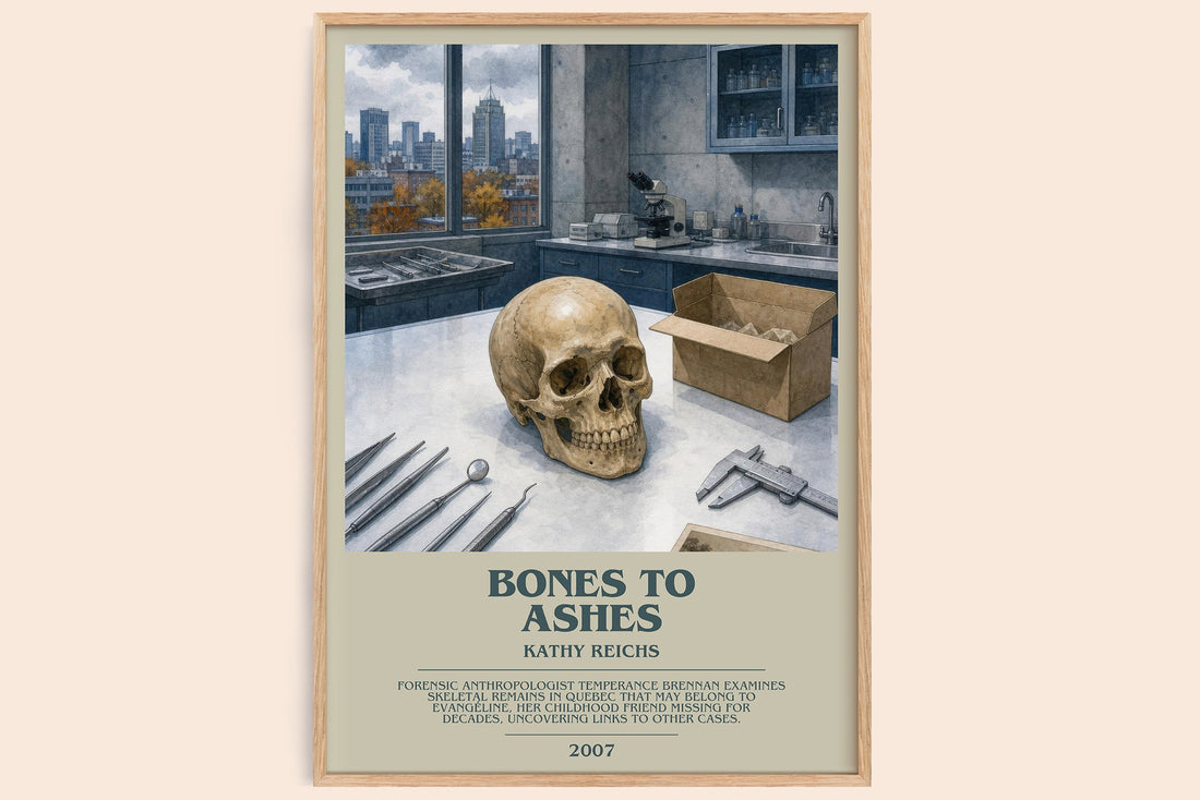 Bones to Ashes bookish book poster by Kathy Reichs – framed literary art print