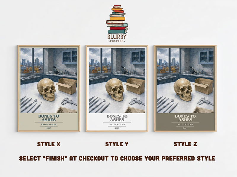 Bones to Ashes book cover print in frame leaning in hallway – crime wall art