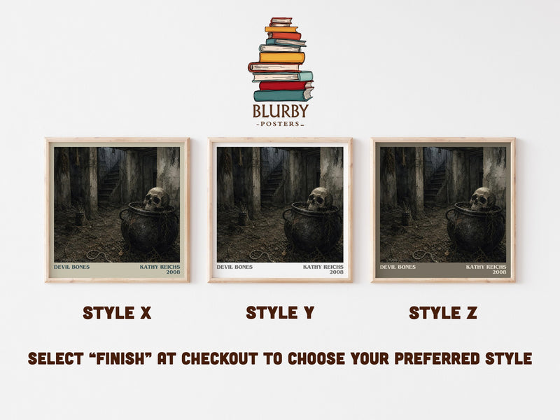Devil Bones literary print in frame leaning in hallway – crime wall art
