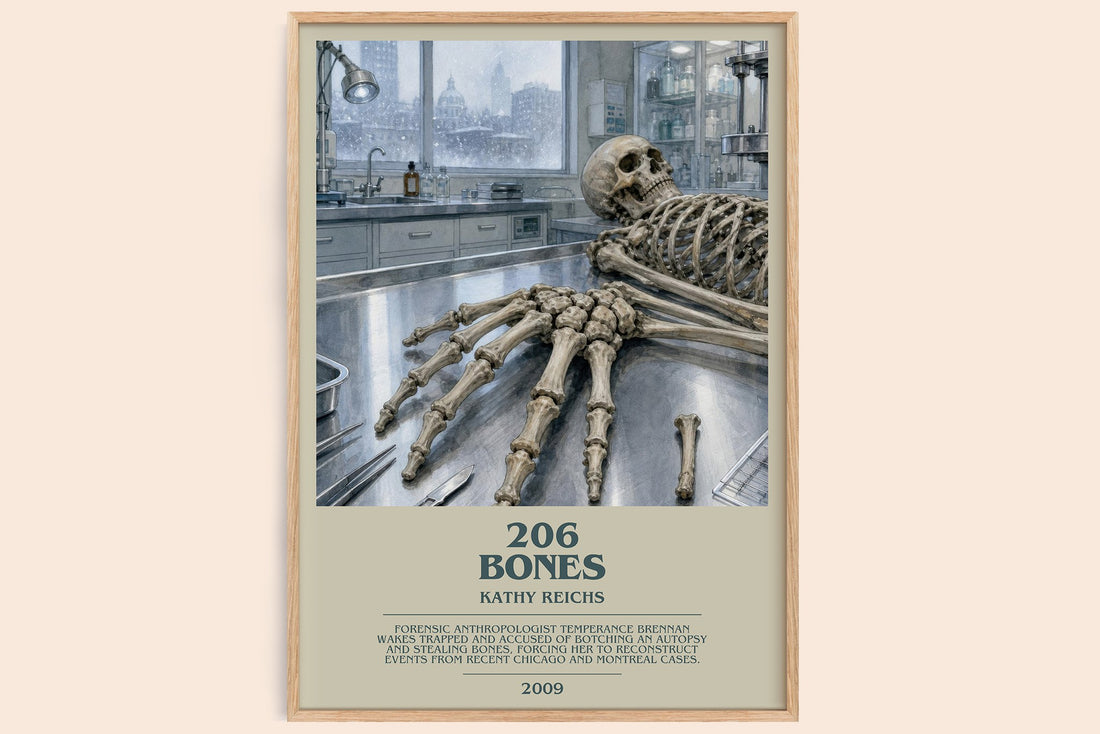 206 Bones bookish book poster by Kathy Reichs – framed literary art print