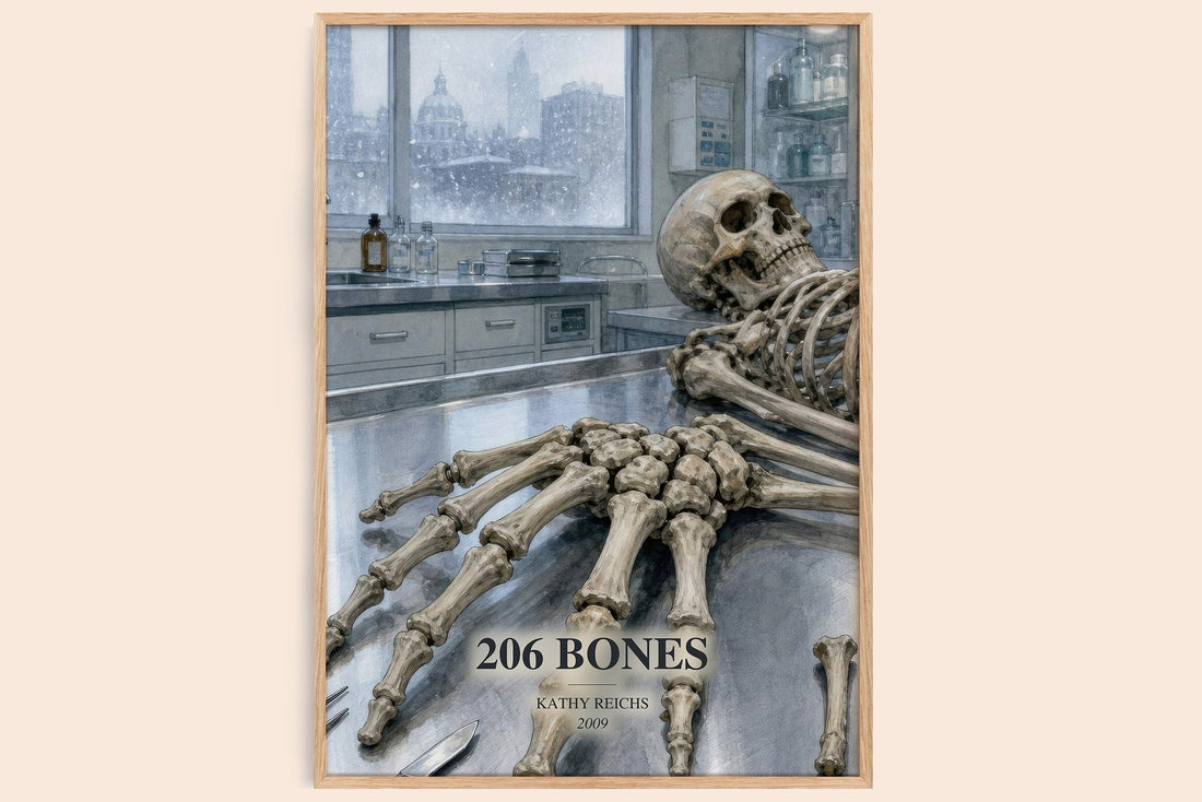 206 Bones watercolour book poster by Kathy Reichs – framed literary art print