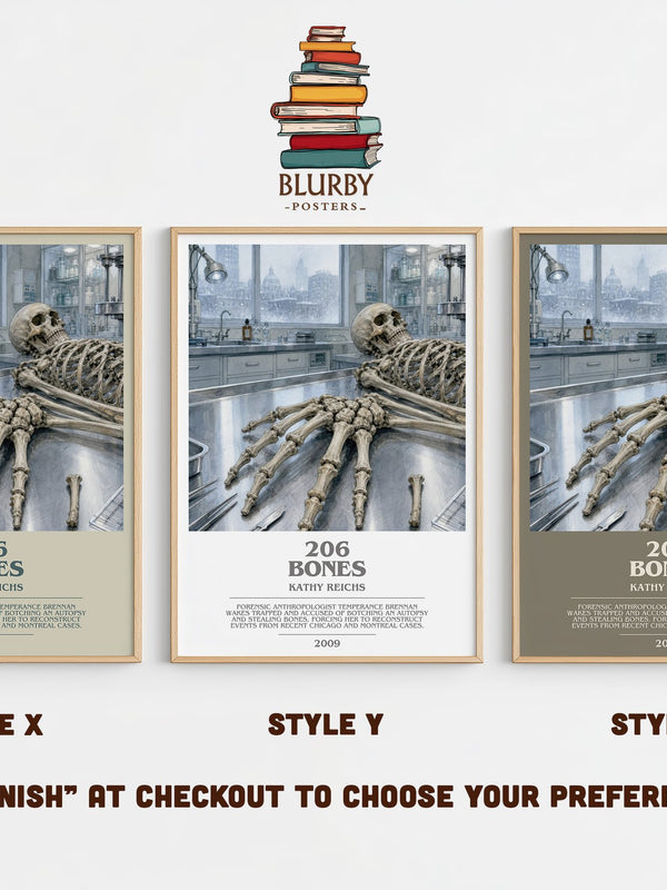 206 Bones bookish print in frame leaning in hallway – crime wall art