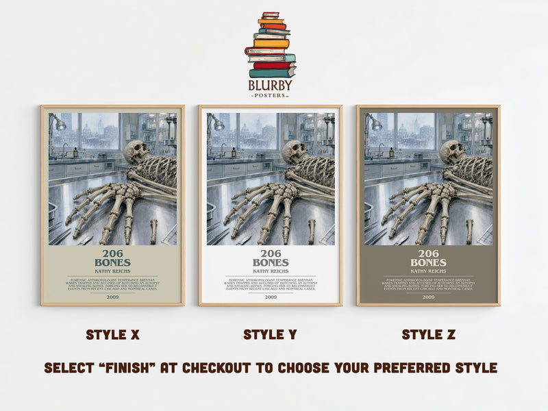 206 Bones bookish print in frame leaning in hallway – crime wall art