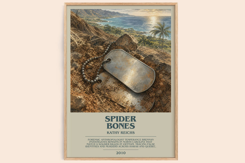 Spider Bones bookish book poster by Kathy Reichs – framed literary art print
