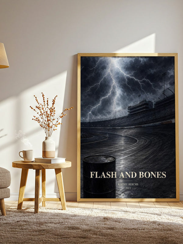 Flash and Bones watercolour print in frame leaning in hallway – crime wall art