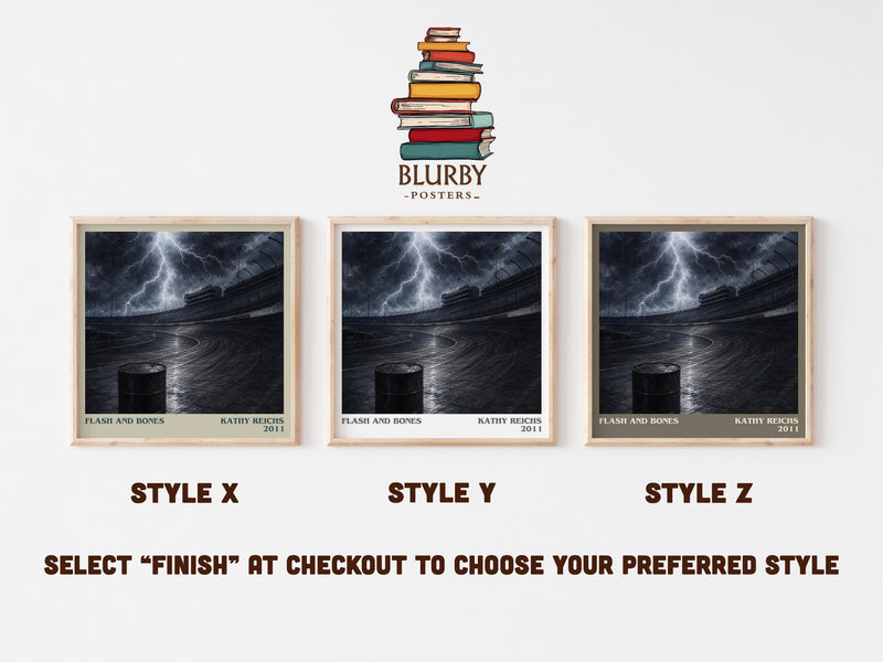 Flash and Bones literary print in frame leaning in hallway – crime wall art