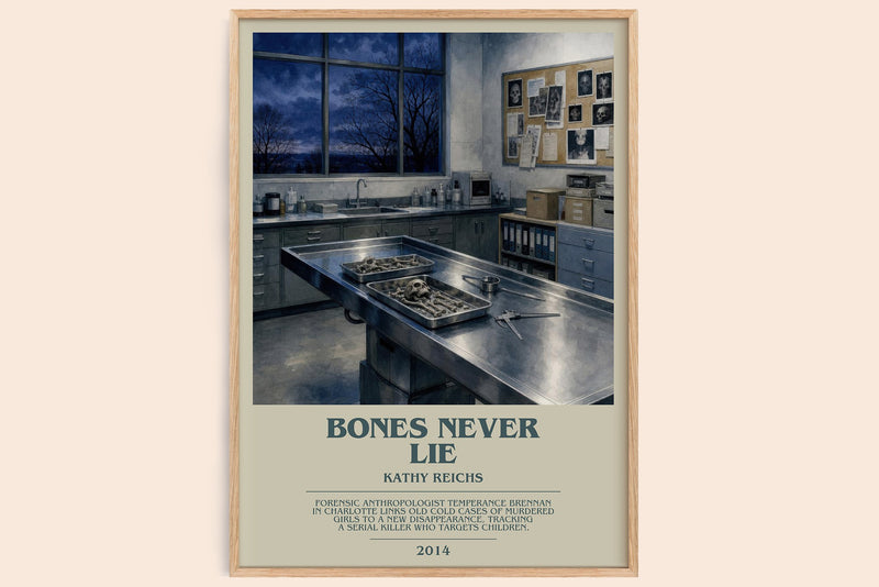 Bones Never Lie bookish book poster by Kathy Reichs – framed literary art print