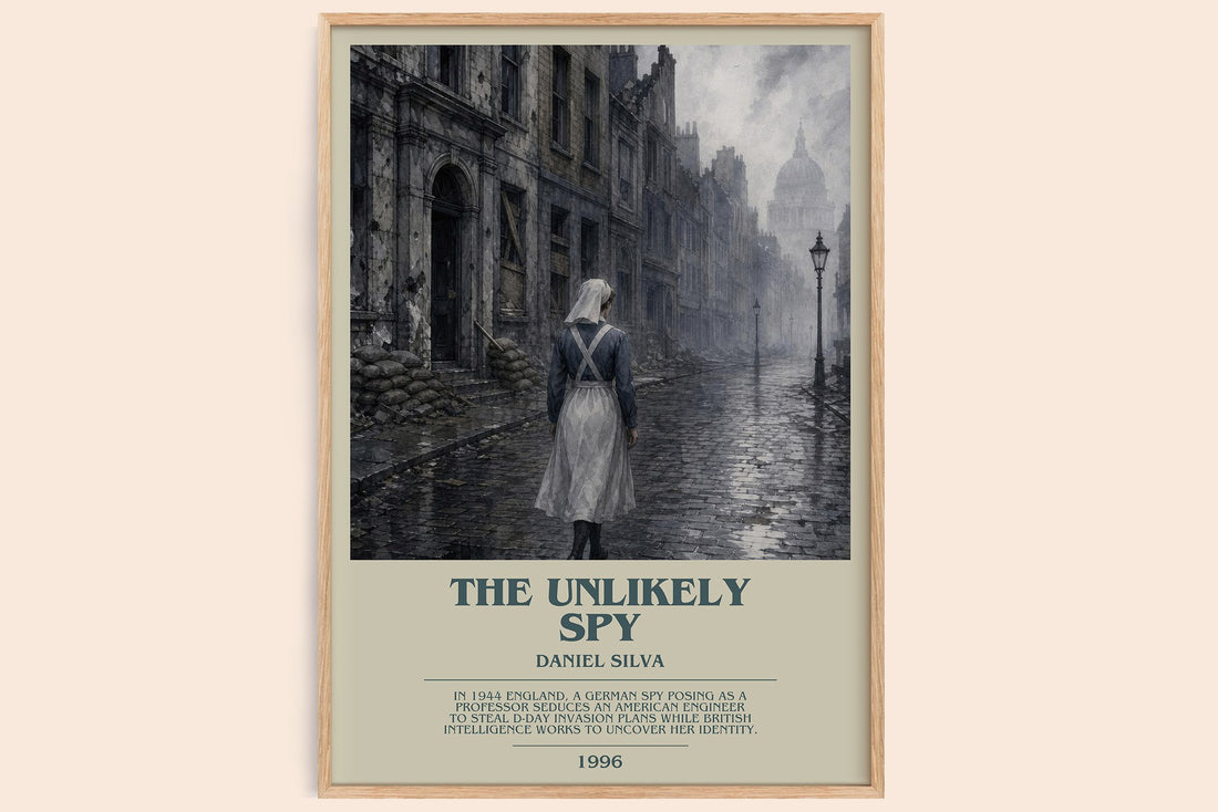 The Unlikely Spy bookish book poster by Daniel Silva – framed literary art print