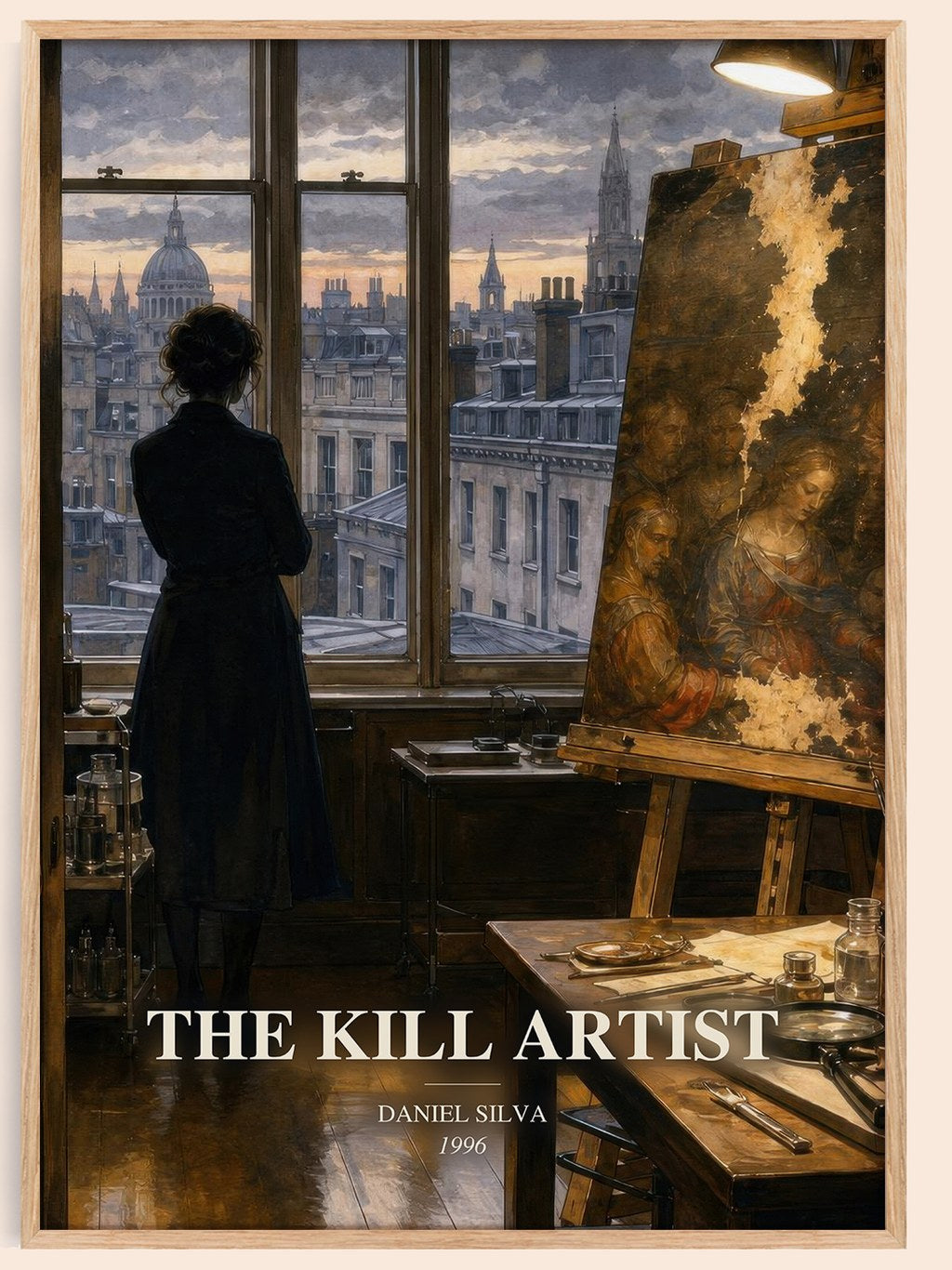 The Kill Artist watercolour book poster by Daniel Silva – framed literary art print