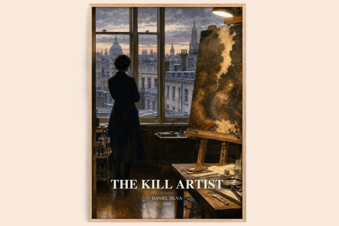 The Kill Artist watercolour book poster by Daniel Silva – framed literary art print